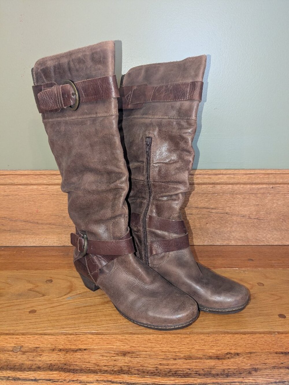 Pikolinos Brujas Riding Boot 38 7.5 Brown Leather Slouch Buckle Boho Renaissance